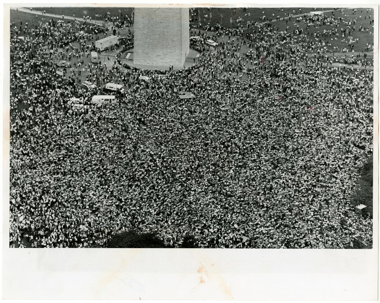 Aerial view of tens of thousands of Poor People's Campaign Solidarity Day marchers gathered at the base of the Washington Monument Aerial view of tens of thousands of Poor People's Campaign Solidarity Day marchers gathered at the base of the Washington Monument