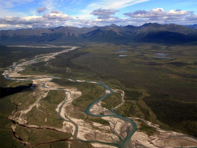 aerial view of an arctic river