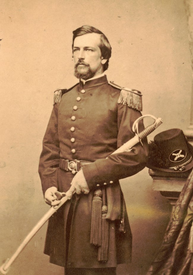 Sepia portrait of standing Civil War Federal General Alexander Webb