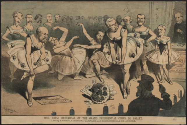 Full Dress Rehearsal of the the Grand Presidential Corps De Ballet Political cartoon of presidential candidates as ballerinas