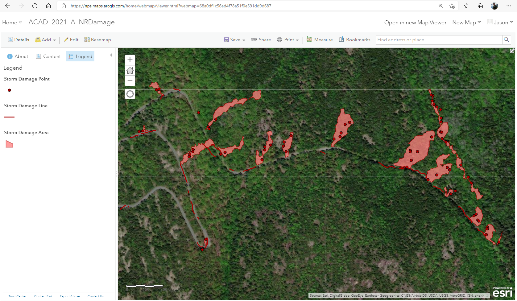 a screen shot of a GIS map of storm damage