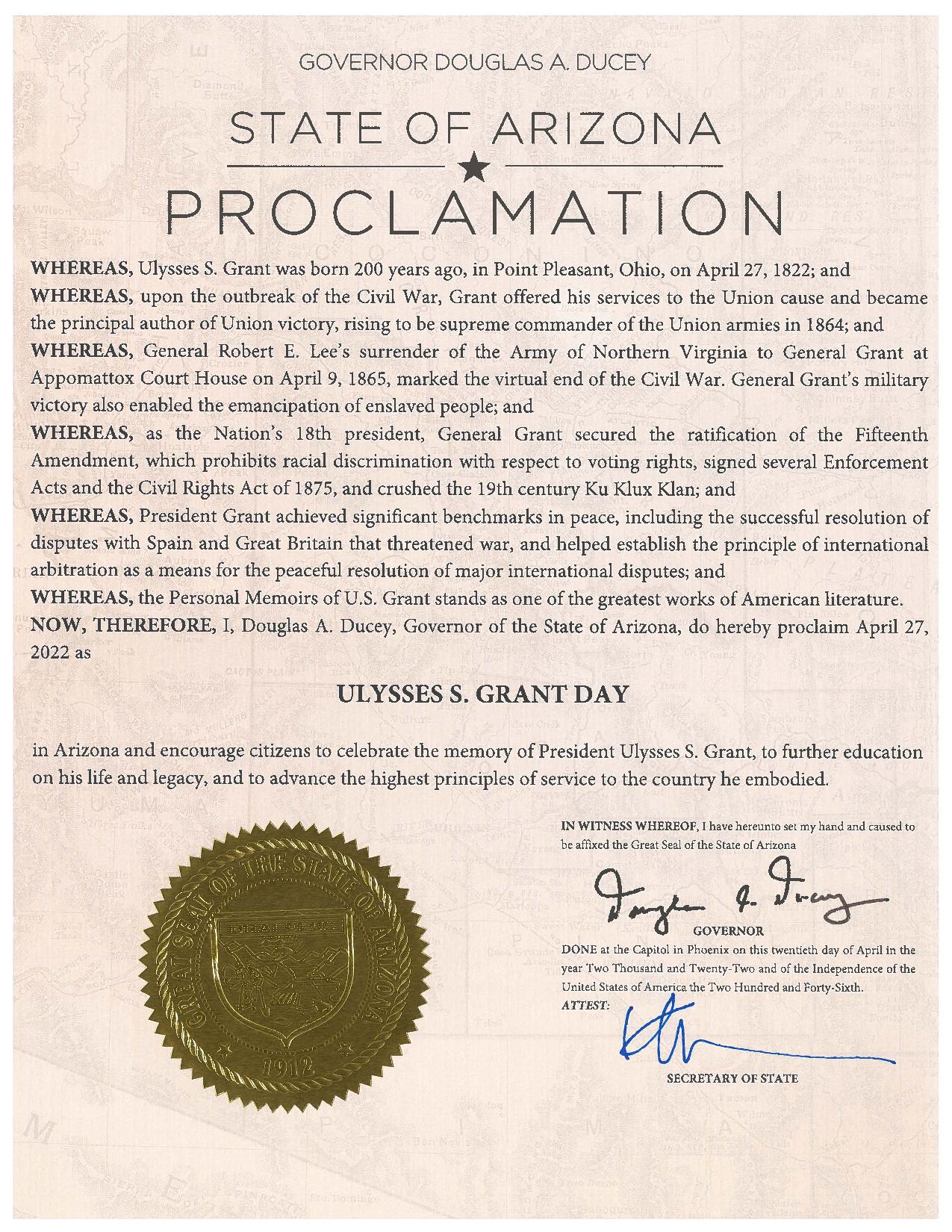 Grant 200th Message from Arizona