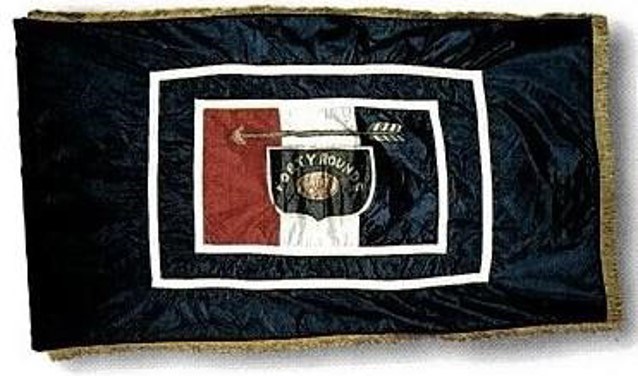 Blue Flag with an arrow and a cartridge box in the center