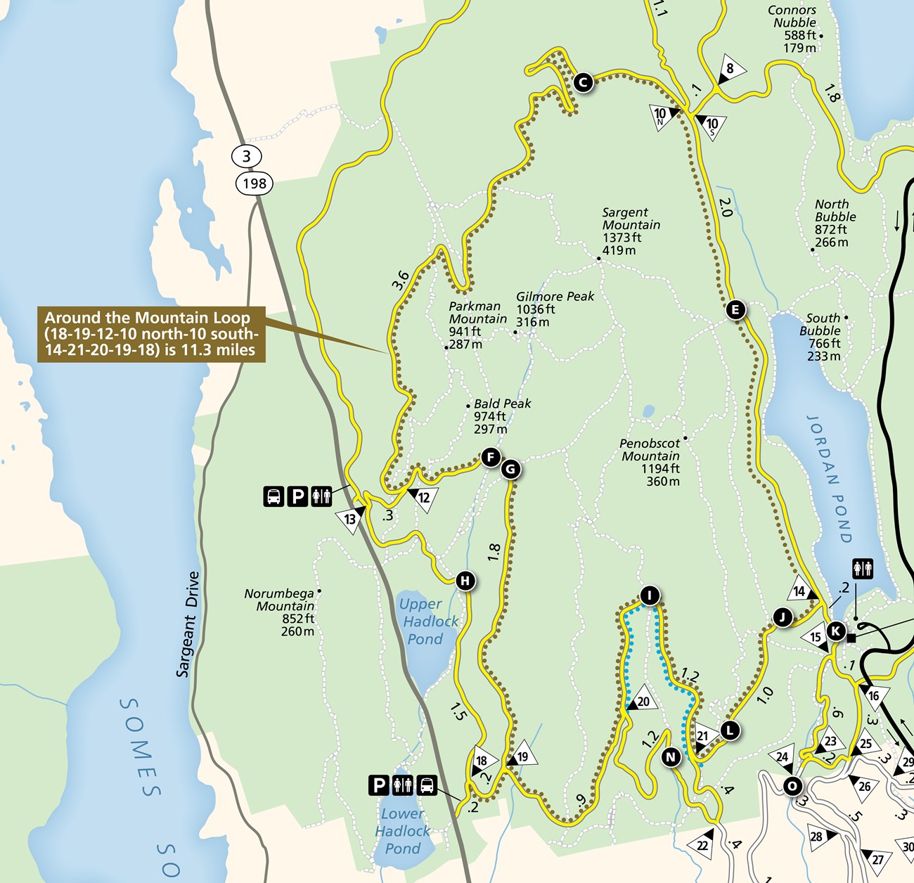 Map of the Around the Mountain Carriage Road Loop in Acadia National Park Map of the Around the Mountain Carriage Road Loop in Acadia National Park