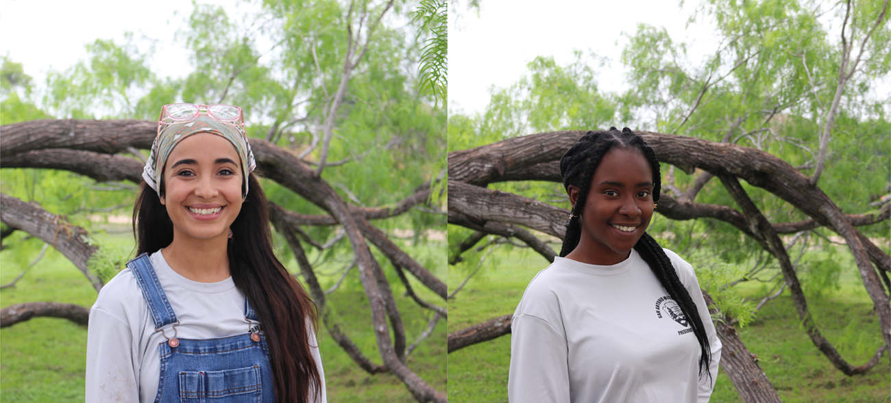 Apprentices head shot Two women in front of a big tree