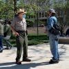 A park ranger chats with a visitor