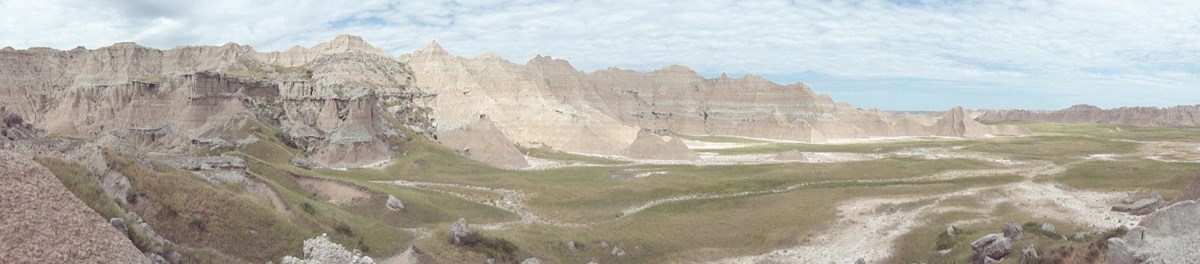 panoramic view of badlands and valley