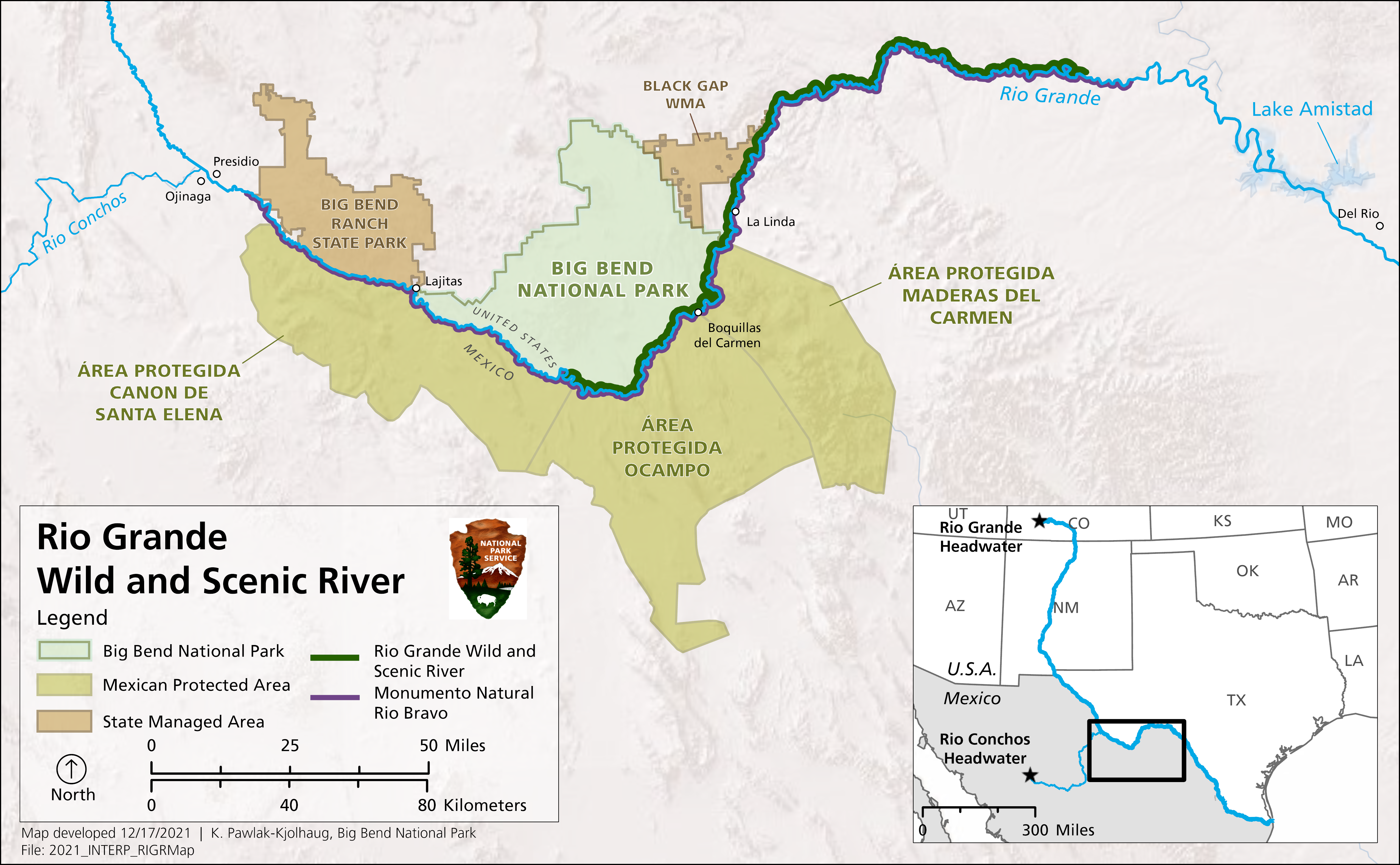 A map shows the Rio Grande Wild and Scenic River and adjacent protected lands on either side of the border