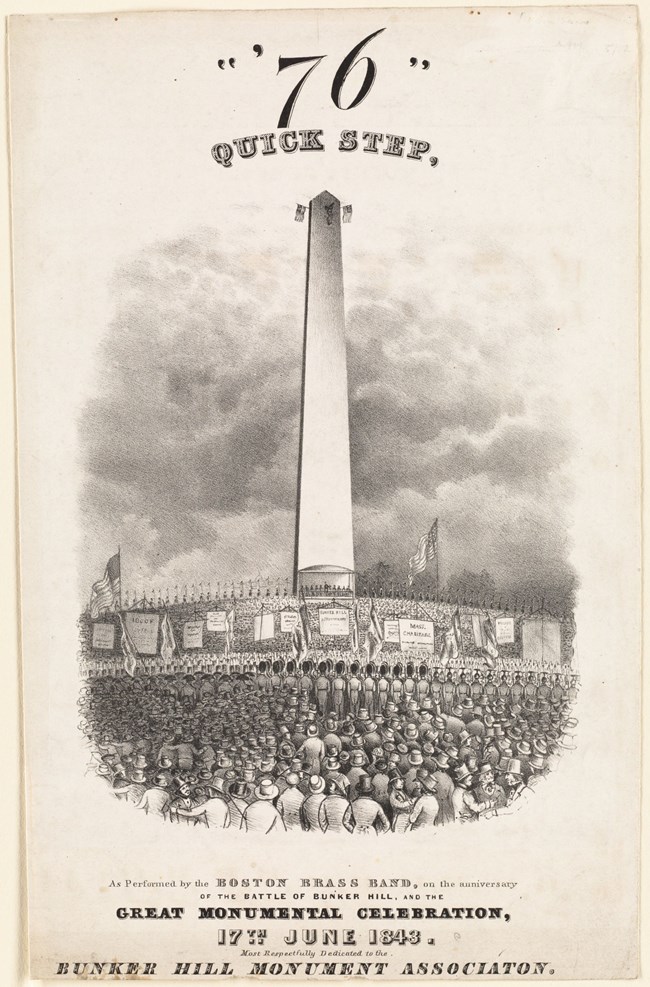 Lithograph of the Bunker Hill Monument when it opened in 1843.