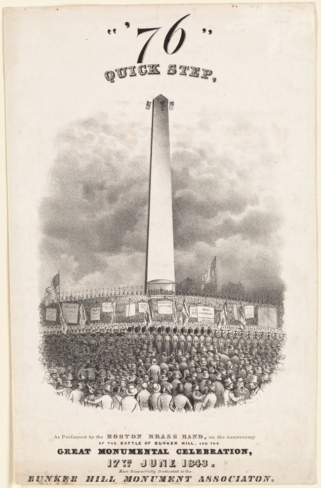 BPL-BHM-Dedication1843 Lithograph of the Bunker Hill Monument when it opened in 1843.