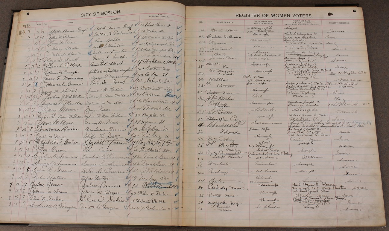 Page from the Boston Register of Women Voters