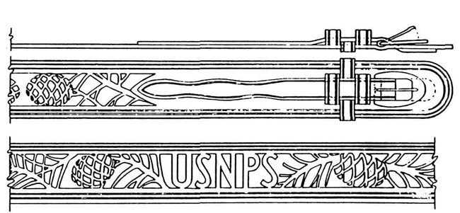 line drawing of a belt with sequoia cone design