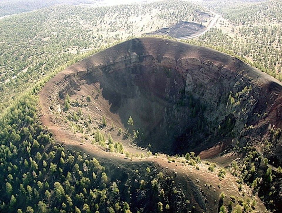 Bandera 700 aerial photograph of a cinder cone with a summit crater