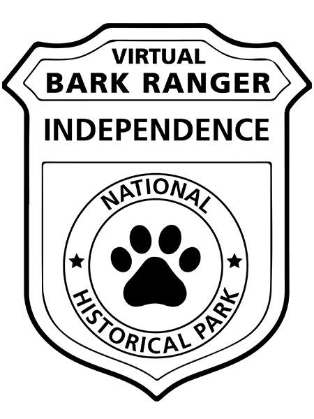Black and white illustration of a badge with the words Virtual BARK Ranger above a paw print.
