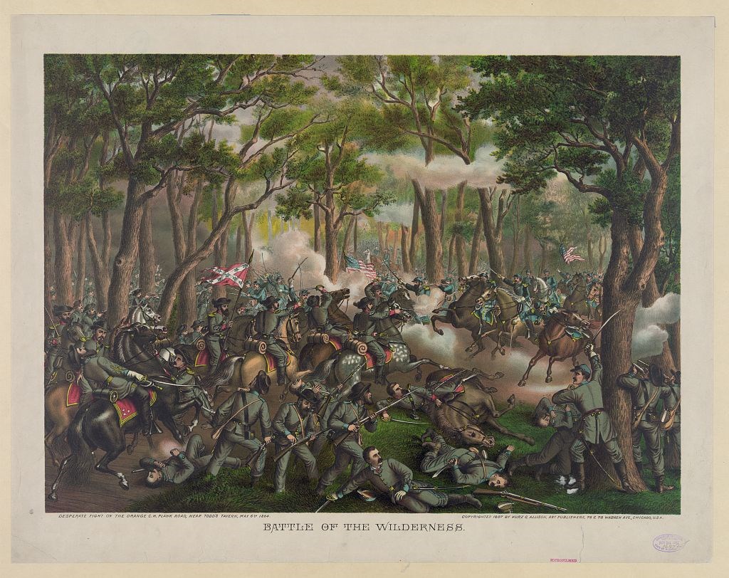 Union and Confederate soldiers battle near Plank Road.