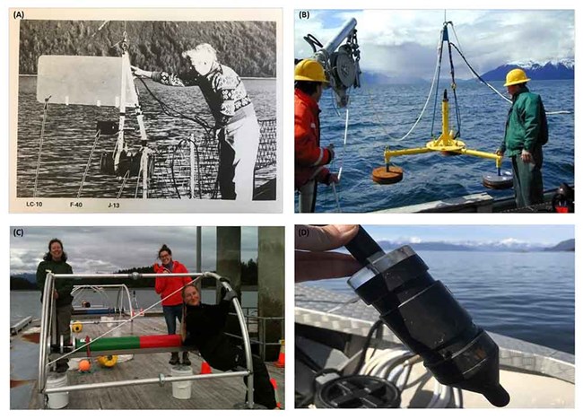 A series of four images showing different hydrophone set ups.