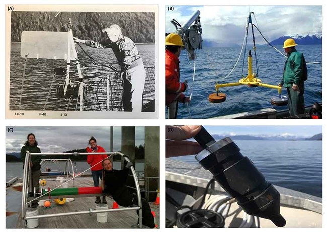 Betchkaletal_Bioacoustics_Figure5_web A series of four images showing different hydrophone set ups.