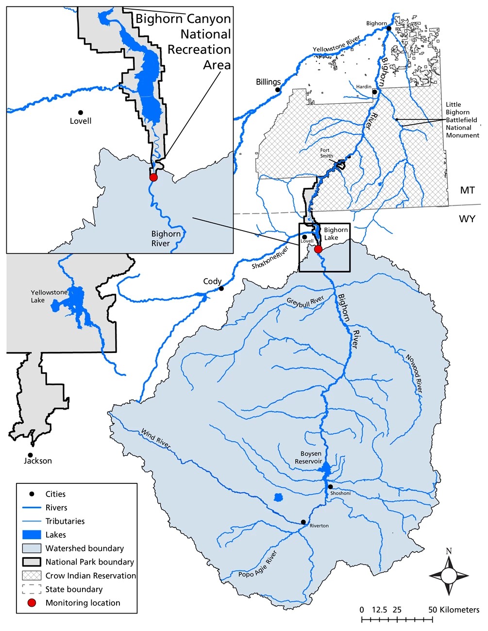 Watershed map map of watersheds and rivers near the Bighorn River