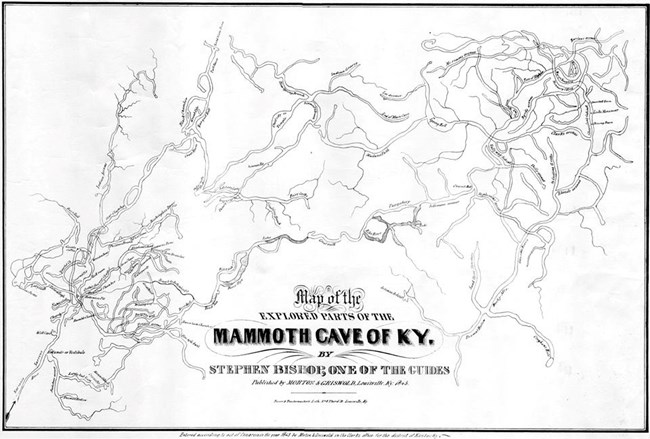 A hand drawn map of Mammoth Cave.
