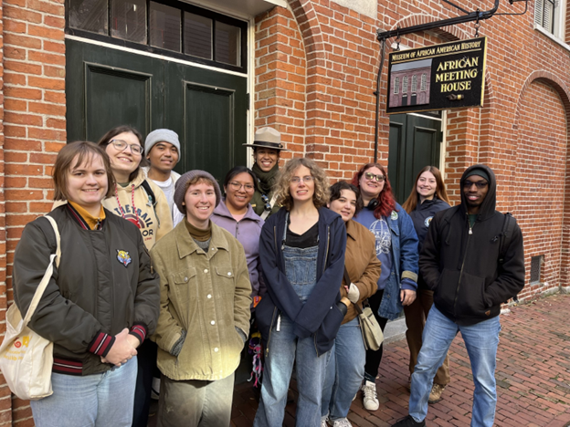 Community Volunteer Ambassadors, National Parks of Boston Education Technician (center back), and Conservation Legacy Program Coordinator (far right) completed the Black Heritage Trail guided tour at the African Meeting House. Community Volunteer Ambassadors, National Parks of Boston Education Technician (center back), and Conservation Legacy Program Coordinator (far right) completed the Black Heritage Trail guided tour at the African Meeting House.