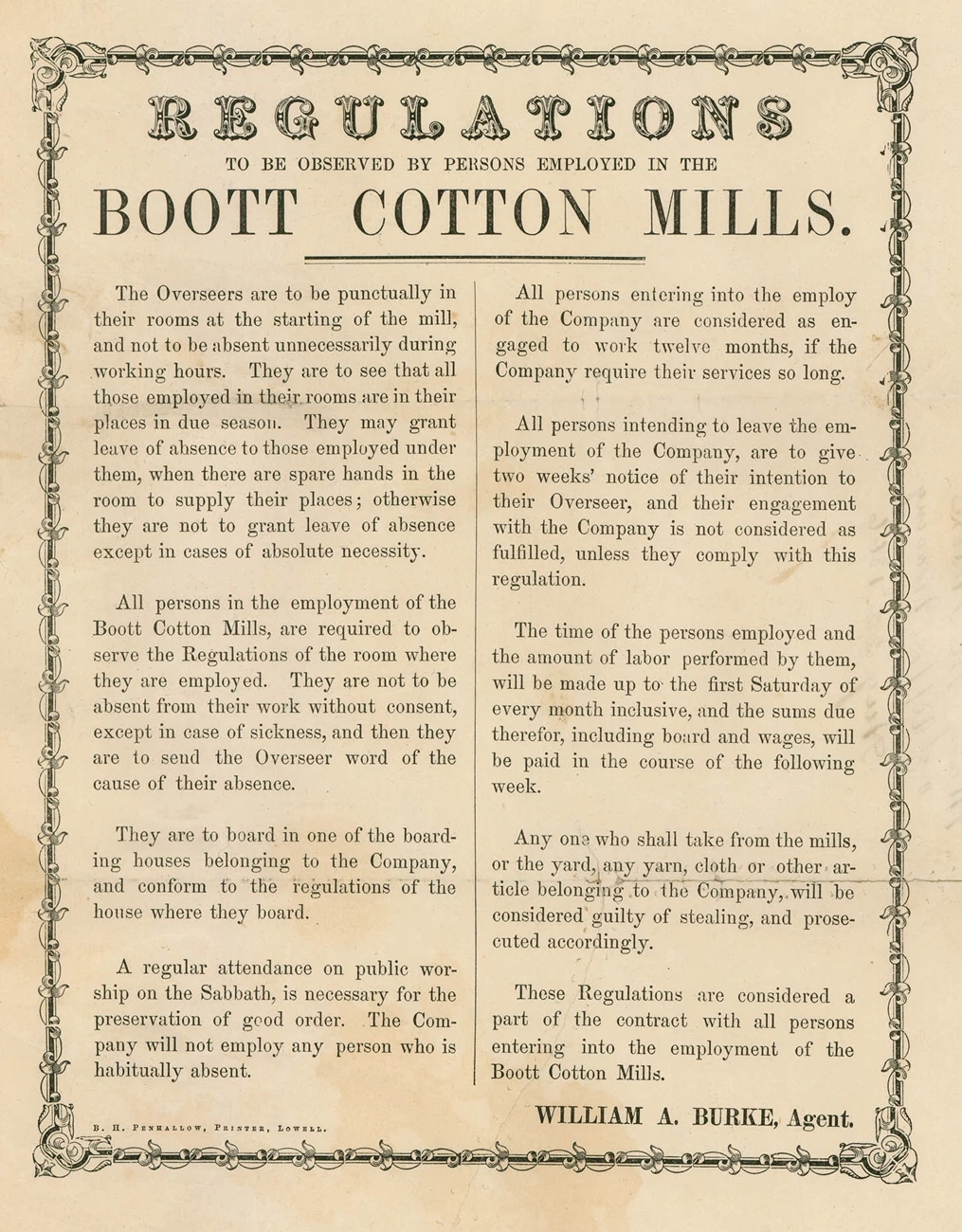 Boott Cotton Mills regulations Boott Cotton Mills regulations