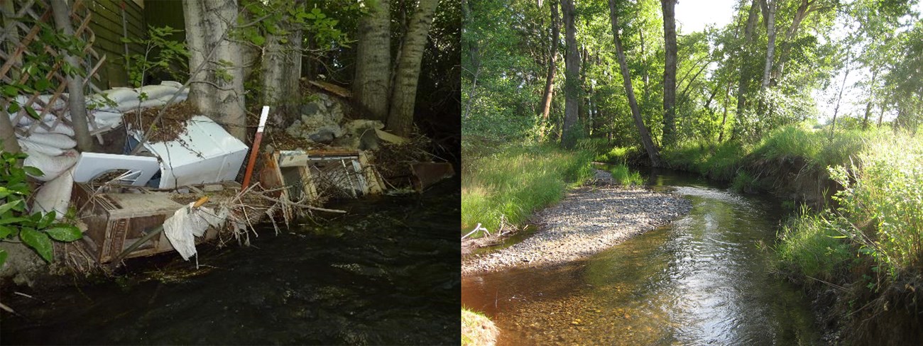 Before and after restoration work on Bozeman Creek Before and after restoration work on Bozeman Creek