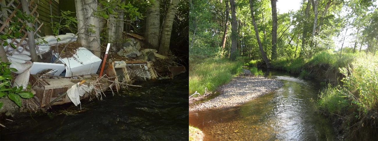 Before and after restoration work on Bozeman Creek Before and after restoration work on Bozeman Creek