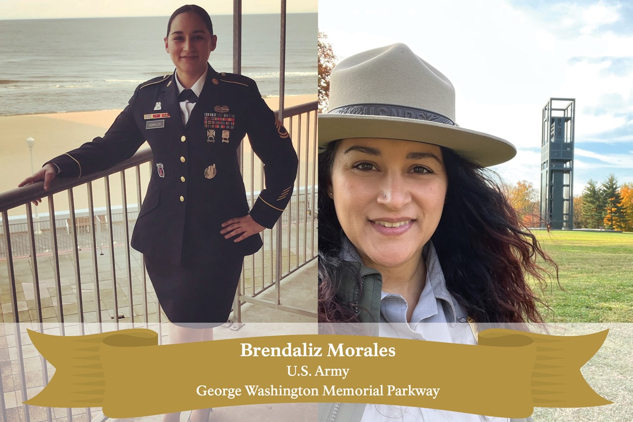 Brendaliz Morales Split screen image of Brendaliz in the Army and today.
