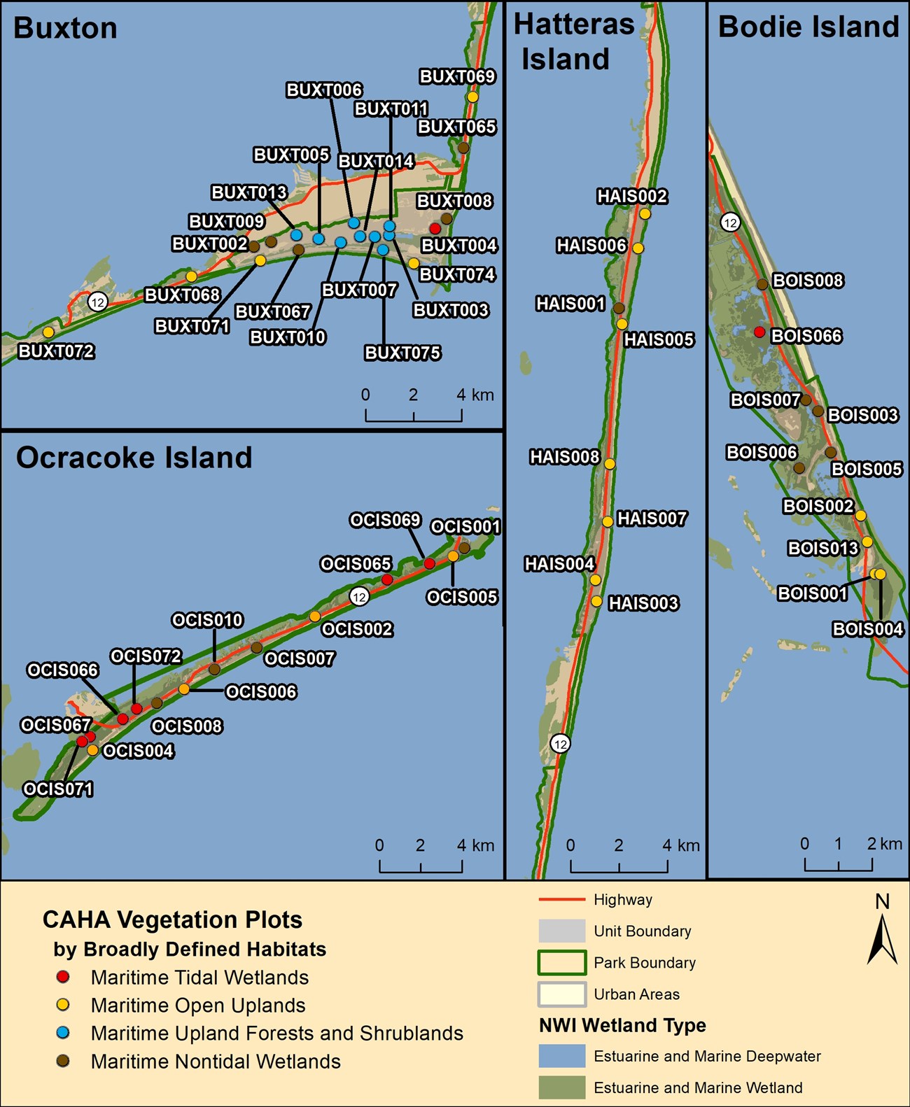 Map of vegetation plots at CAHA map of vegetation plots
