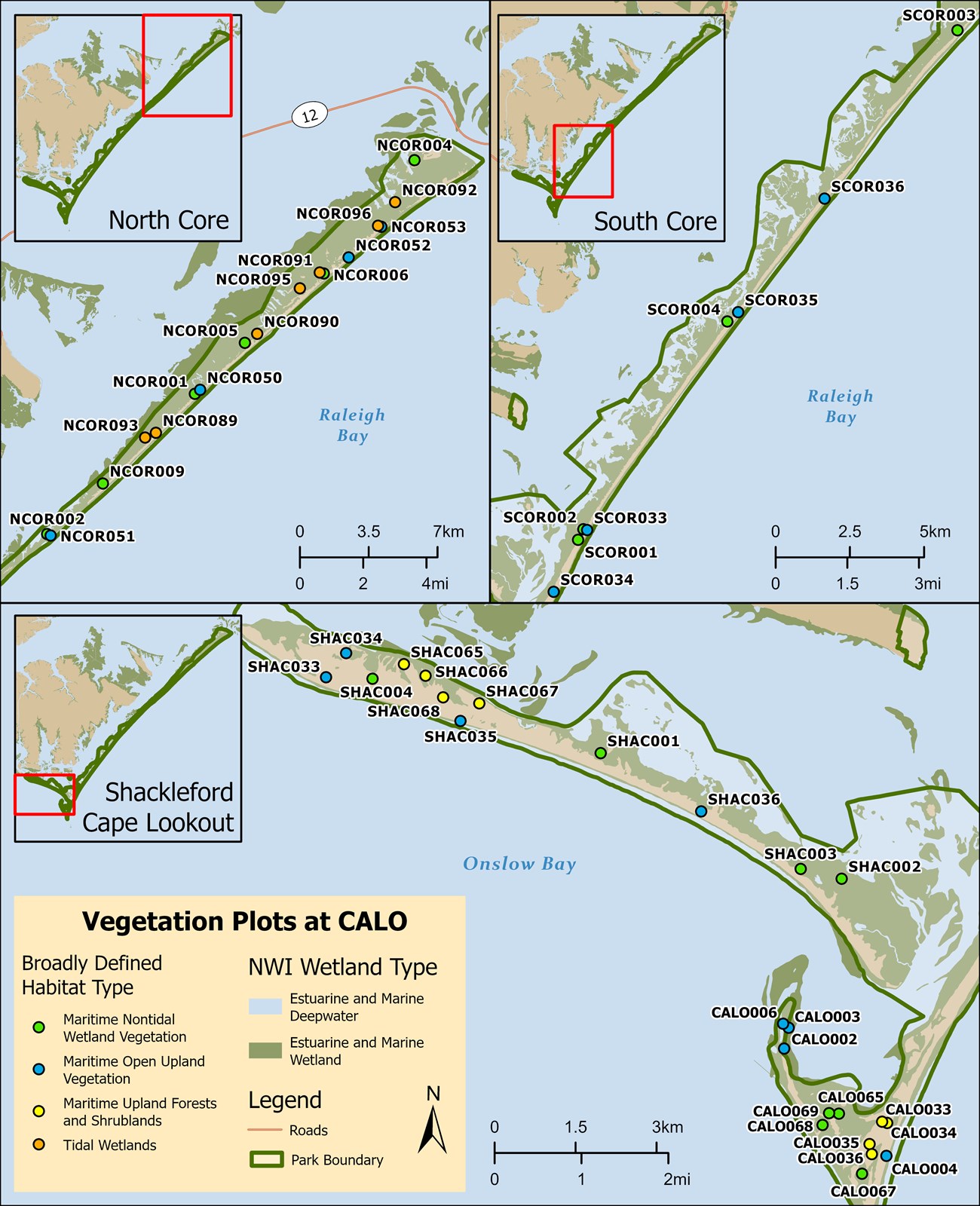 Map of plots in Cape Lookout National Seashore