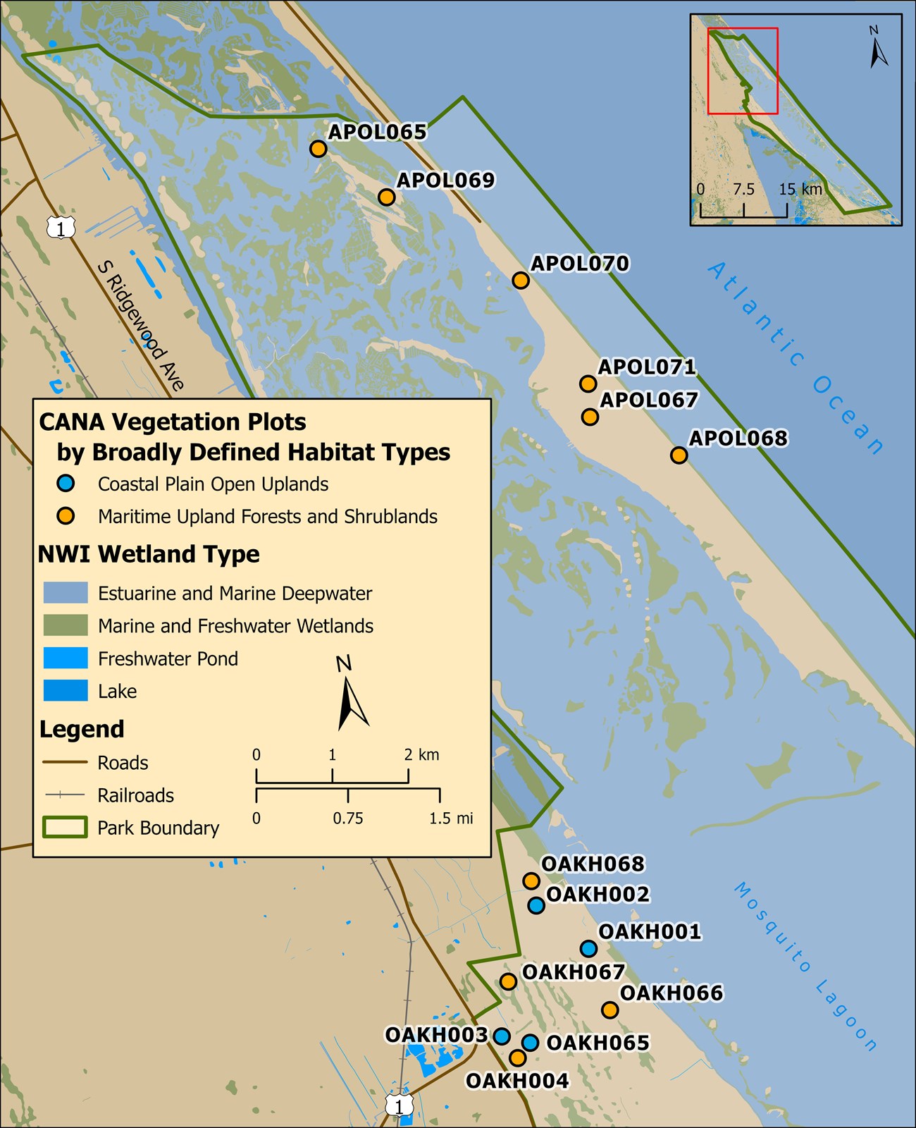 Map of park showing monitoring plots