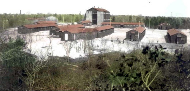 nine long buildings used for temporary housing