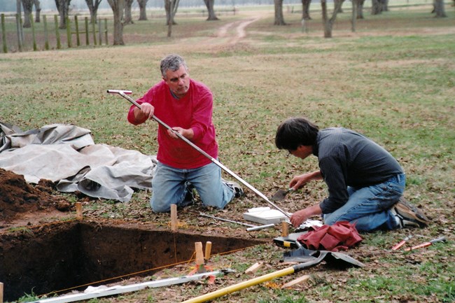 Girard taking core samples at Los Adaes.