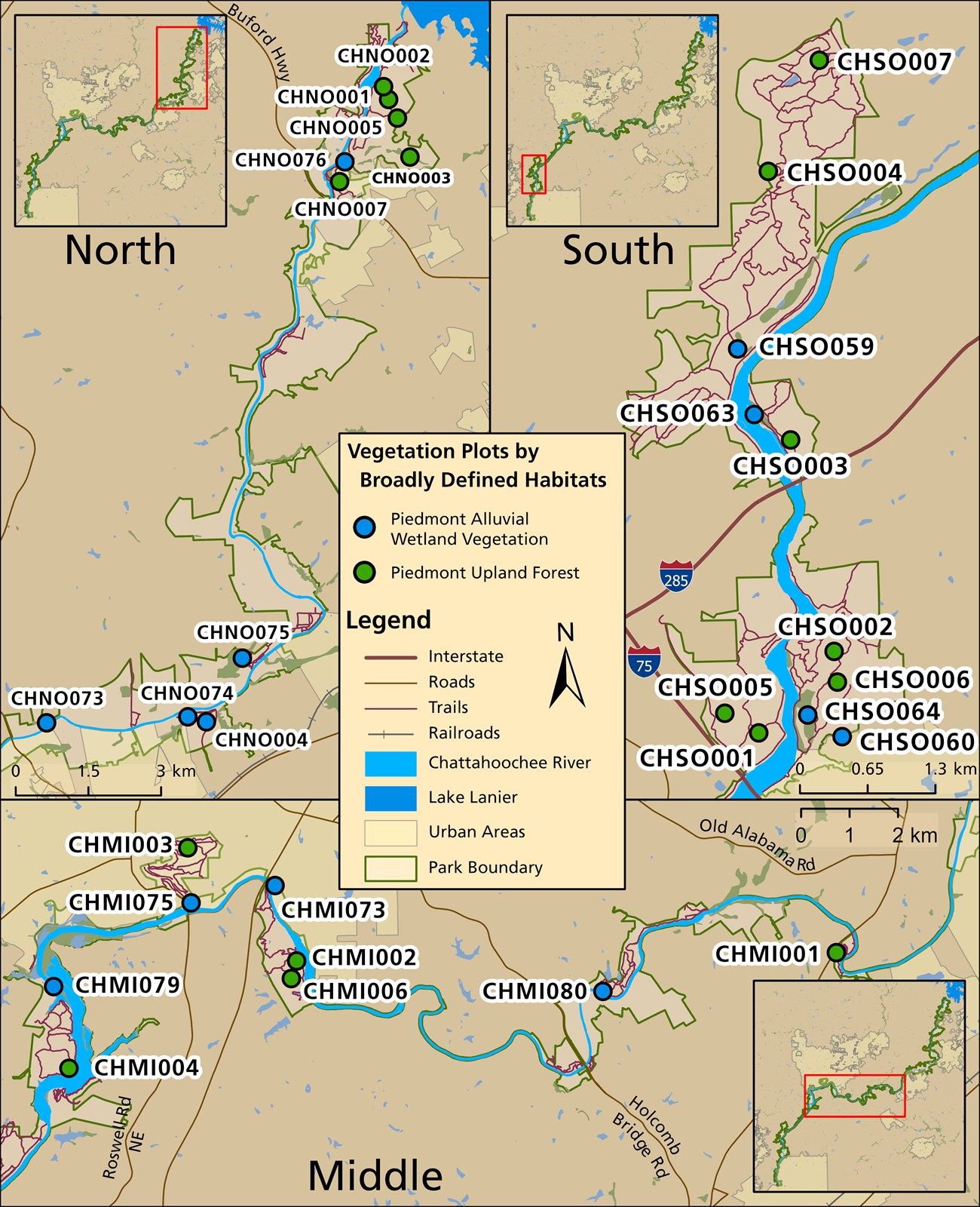 Vegetation Plots at CHAT Map of park showing plots labeled