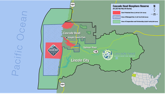 Cascade Head Biosphere Region map of Cascade Head Biosphere Reserve