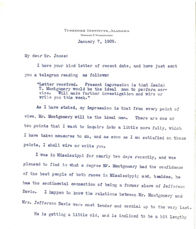 Booker T. Washington Letter