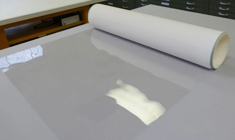 Tube placed on polyester film.