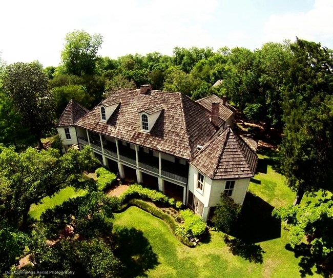 Overhead view of Melrose Plantation. Overhead view of Melrose Plantation.