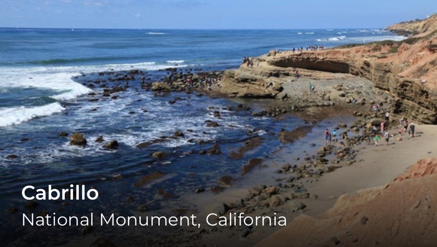 A beach shoreline. One the left, the word Cabrillo.