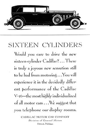 lt= An advertisement for 1930 Cadillac automobile.