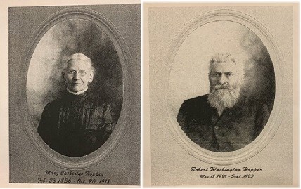 Two images; on the right a portrait of Robert W. Hopper and on the left a portrait of Mary Catherine Hopper. Mother and Father.