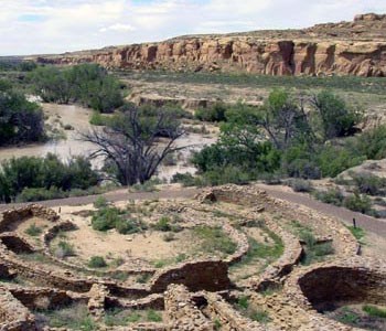 Overlooking ruins at Chaco Canyon.