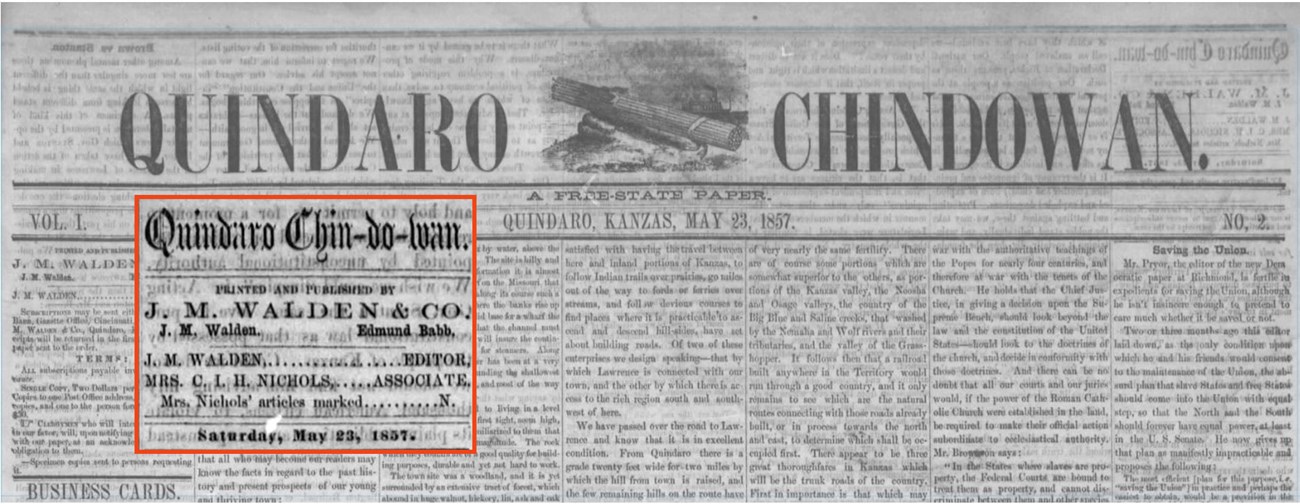 Chindowan-newspaper Chindown, 23 May 1857, showing Nichols as Associate Editor