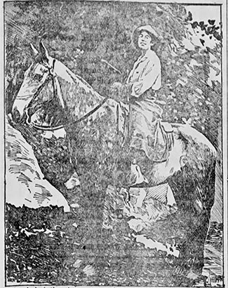 Clare Hodges riding astride a horse, wearing her riding uniform and hat.