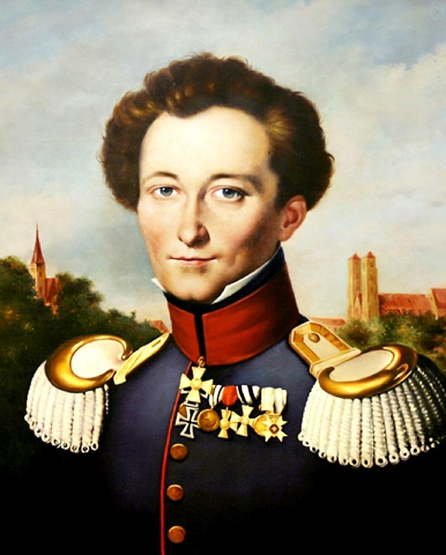 Clausewitz Painting of a man wearing a Prussian Army Uniform in the early 19th century.
