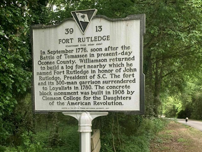 Historical marker for Fort Rutledge that omits the history of Native Americans at the site