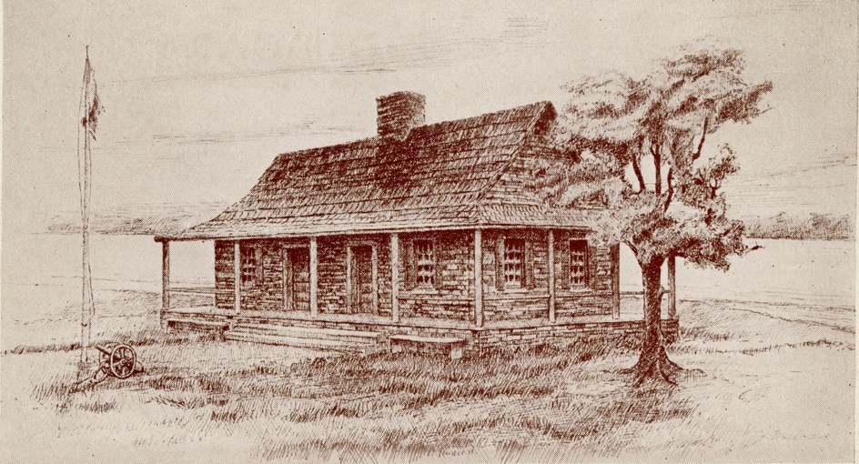 Lithograph drawing of one-story wood frame house in St. Louis, Missouri.