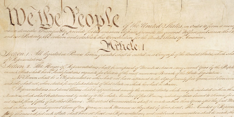 Close-up view of the Constitution of the United States
