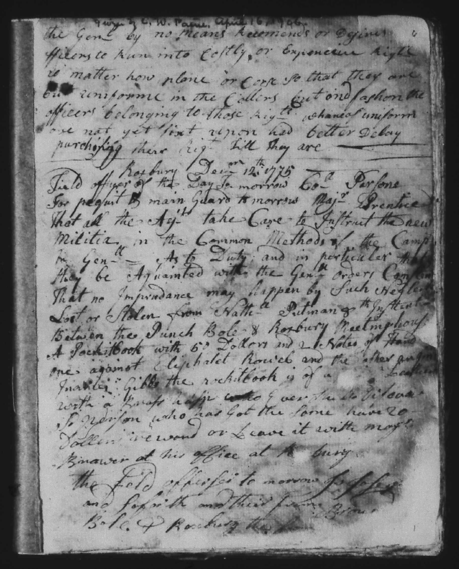 A scanned copy of a page from a Revolutionary War orderly book