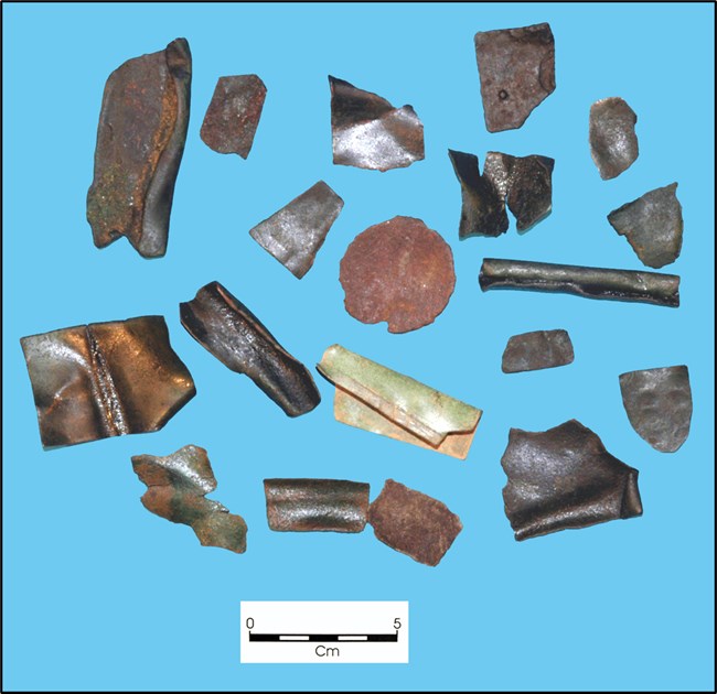 Copper from Werowocomoco Scraps of copper sheets, some rolled.